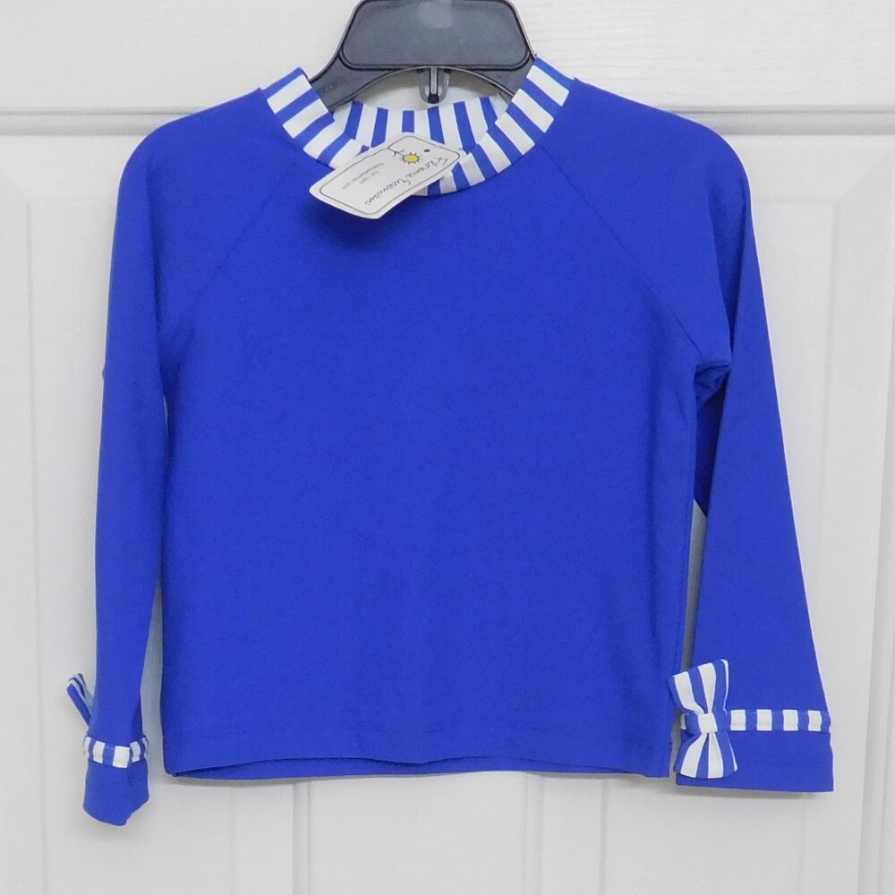 NWT Florence Eiseman Long Sleeve Blue Rash Guard Striped Bow Trim sz 4